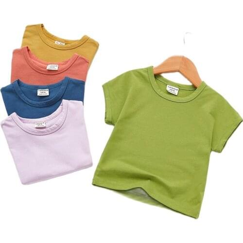 2020 Summer New Baby Girls Shirts Candy Color Cotton Fashion Simple Raglan Sleeves Loose T-shirt Girls Short Sleeve Tops Clothes