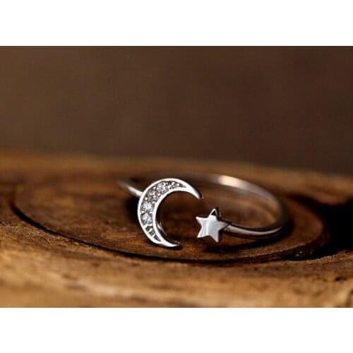 Newest Crescent Moon Star Ring Adjustable Free Size Ring for women and men fashion pretty christmas gift jewelry