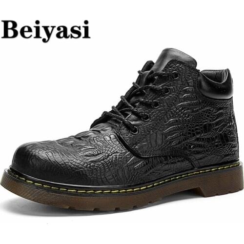New Crocodile Martin Boots Men Shoes Casual Genuine Leather Boots Man Autumn Winter Work Male Ankle Boots Botas Hombre Plus Size