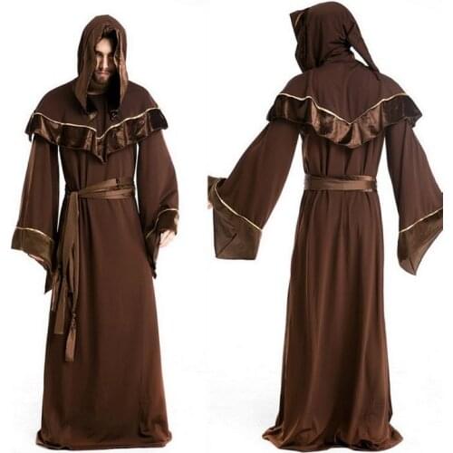 New Medieval Wizard Cosplay Halloween Costumes for Men Adult Religious Godfather Party Performance Mage Uniform for Man Robe Set