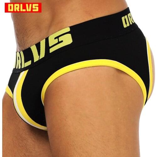 ORLVS Brand Men Underwear open back Sexy DOUBLE PIPING BOTTOMLESS BRIEF Cotton Men Brief Backless Buttocks cuecas Gay Jocks