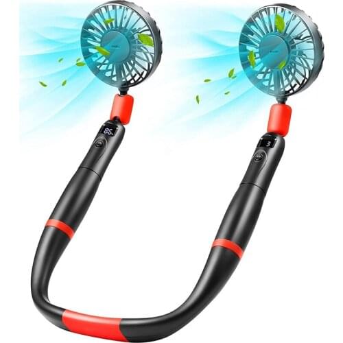 Handheld Neck Fan, 2-in-1 Portable Mini Wearable Necklace Fan with LED Display, for Gym Hiking Camping and Office