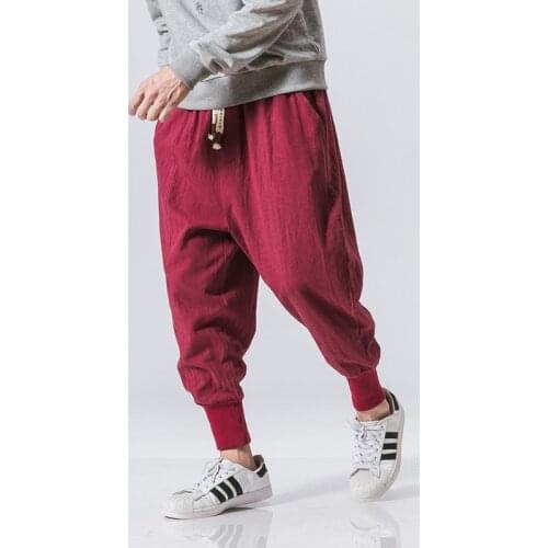 Cotton Harem Pants Mens Solid Color Elastic Waist Street Casual Jogging Pants 2021 New Loose Loose Pants Casual Pants Mens Dir