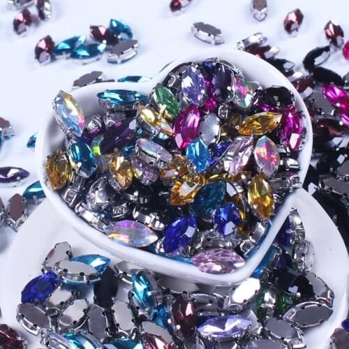 Pulaqi DIY Horse Eye Rhinestones Strass AB Crystals Rhinestone Four Claws Drill Rhinestones Sewn Crystals and Stones for Wedding