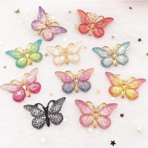New 50pcs Resin Resin 25*38mm Bling Colorful Butterflies Flatback Rhinestone 1 Hole Ornaments DIY Wedding Appliques Craft SW75*5