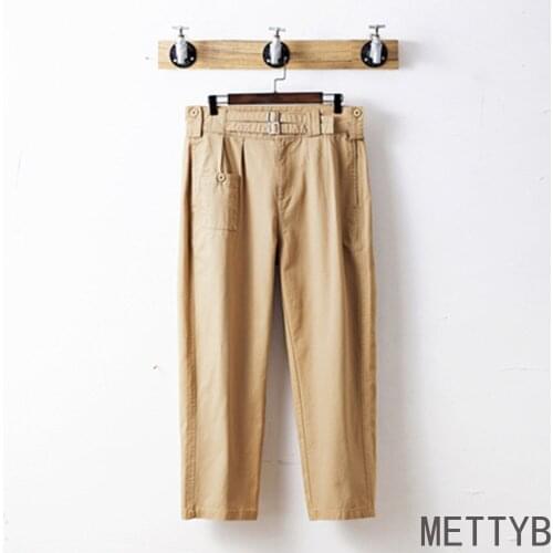 Outdoor Retro Gurkha Straight Pants WW2 Military Uniform Mid-high Waist Trousers Solid Bottom Buckle Cotton