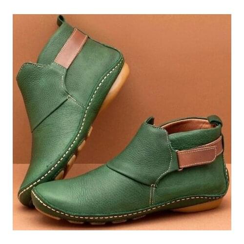 Women Retro Flat Ankle Boots Female Soft Bottom Non Slip hook Shoes Ladies Solid Womens Boots Hook & Loop Woman Footwear
