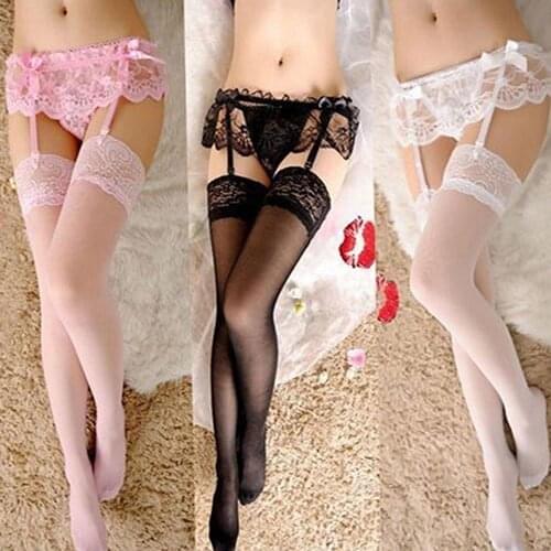 Women\s Sheer Sexy Lace Thigh-highs Stockings Garter Belt Suspender 2 in 1 Set