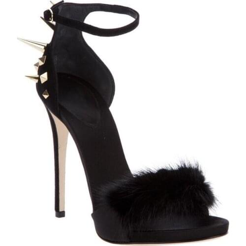 Hot sale party shoes sweet fur covered romantic fur sandals women high heel summer newest style dress shoes