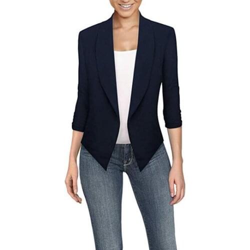 Women Open Front Solid Color Long Sleeve Lapel Blazer Irregular Suit Jacket