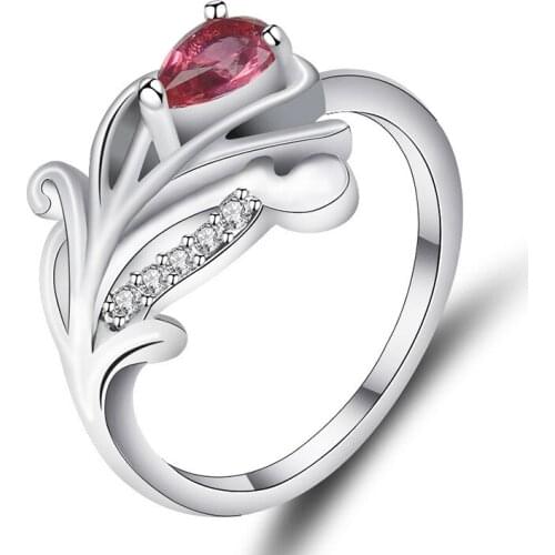 Elegant Unique Zircon Ring Feather Flower Lady Leaf Ring CZ Fashion Party Birthday Finger Jewelry Satisfaction Accessories