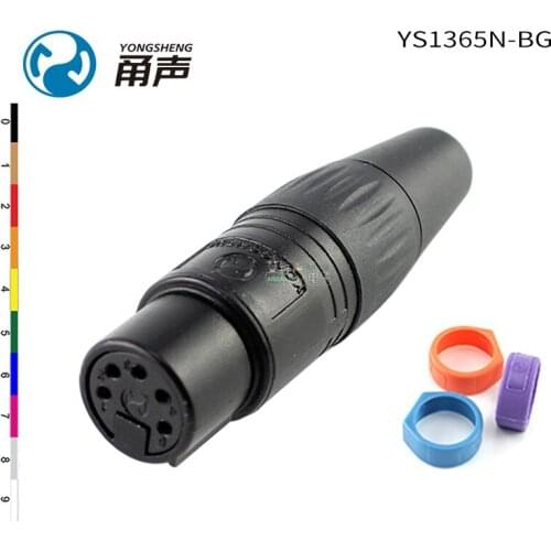 1Pcs Yongsheng YS1365N-BG black gold-plated five-core XLR female plug with color ring audio microphone HIFI accessories