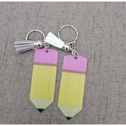 200pcs Teachers' Day Acrylic Keychain Pencil Shape Pendant Keyring Back to School Gifts for Friend SN3722