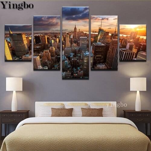 5d Diamond Painting Full drill Square Round 5pcs New York City sunset architectural landscape DIY Diamond Embroidery Mosaic art