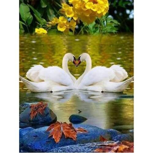 Diamond Painting 5D DIY Square/Round Diamond Animal Painting Lake White Swan Scene Picture Cross Stitch Ornament Gifts Art TX638