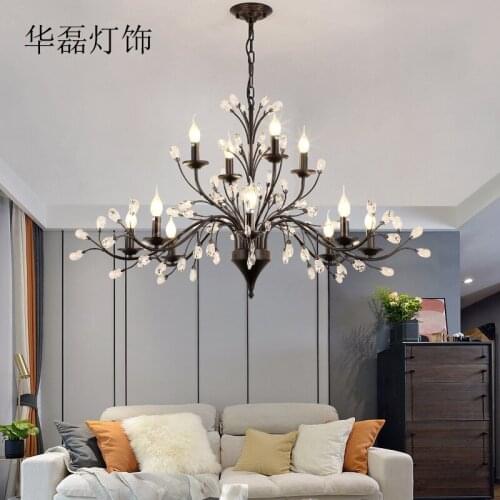 America Village Iron Art Crystal Chandelier French Antique Candelabra 6 Heads Modern Flush Mounted Lamps for Home Bar Lighting