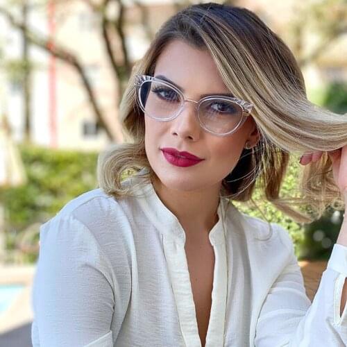 AOZE 2020 High Quality Cat Eye Anti Blue Light Glasses Women Anti Glare Computer Optical Eyeglasses Women ins Popular