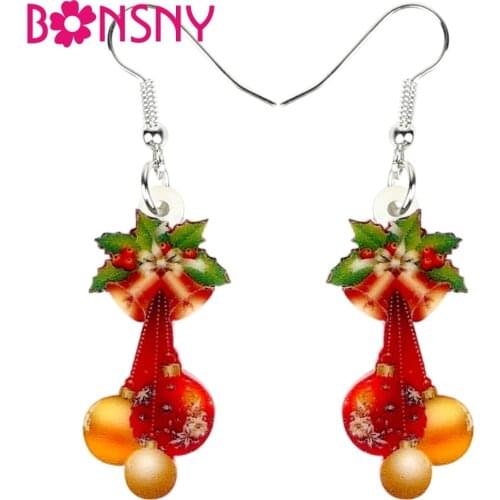 Bonsny Acrylic Christmas Ornaments Gift Earrings Drop Dangle Fashion Decoration Jewelry For Women Girls Teens Navidad Charms New