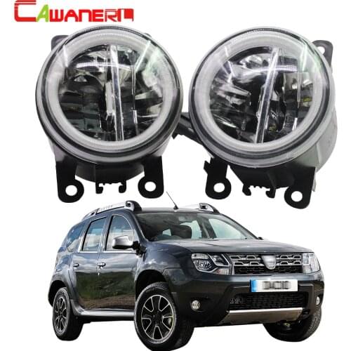 Cawanerl For Dacia Duster Closed Off-Road Vehicle 2010-2015 Car Accessories 4000LM LED Bulb Fog Light + Angel Eye DRL 2 Pieces