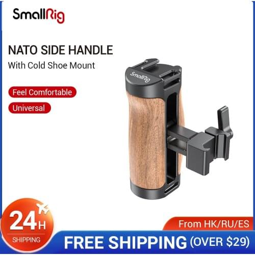 SmallRig Wooden NATO Side Handle With Cold Shoe Mount For Dlsr Camera Cage Photograpy DIY Wooden Handgrip With Nato Clamp- 2915