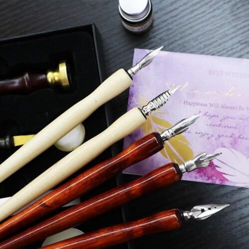 1Pcs Wood Manga Calligraphy Dip Pen Holder+5 Nibs for Lettering Sketching Drawing Kit fountain pens