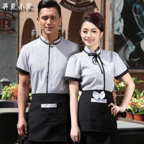 Coffee shop service work clothes sets short sleeve women dining Cafe hotel server uniforms green bar uniform work wear and apron