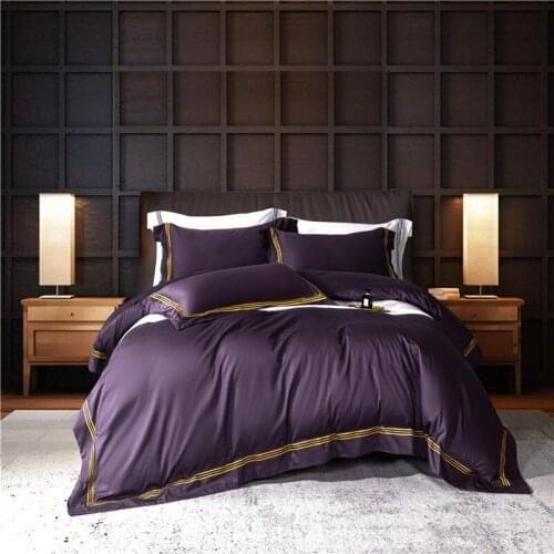 100% egyptian cotton Bedding set lines embroidery Duvet cover rubber flat sheet Bed Sheet/Linen Pillowcases 4/6pcs bed set