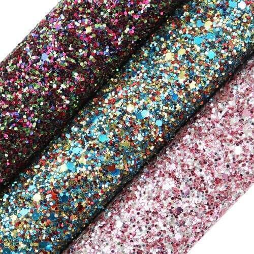 A4 sheet 8"X11.8" Multicolour Chunky Hexagonal Glitter Fabric Faux PU leather For hair bows craft Sewing DIY 1pieces F0107