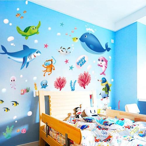 Cartoon Ocean Fish Wall Stickers for Kids Room World Small Fish Bathroom Decor Waterproof Removable Self Adhesive PCV Decals
