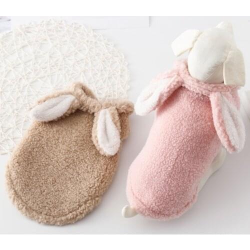 Soft Flannel Puppy Coat Winter Dog Clothes With Rabbit Ear Fleece Dog Jacket For French Bulldog Chihuhua Costume Pet Apparel