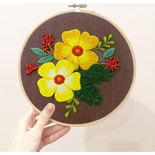 Embroidery Flowers Materials Package DIY Embroidery Kit For Beginners Bamboo Hoop Handmade Cross Stitch Sewing Supplies broderie