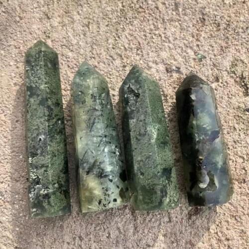 Natural Polished Gemstone Feng Shui Prehnite Points Healing Crystal Wands