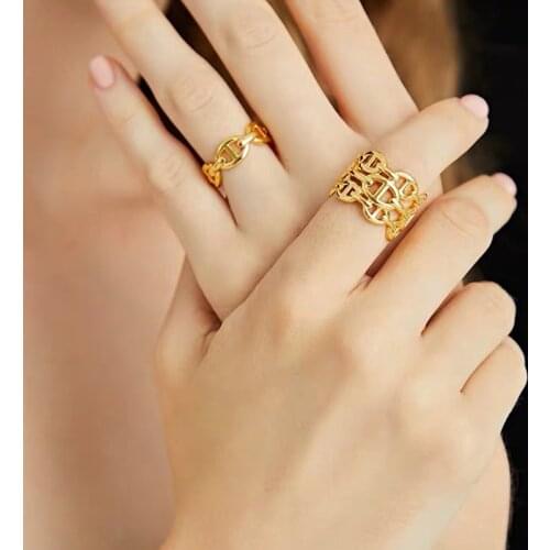 New Fashion Jewelry Cut Out Three Layered Chain Rings Multi Link Irregular Open Rings for Women Minimalist Rings Rrziable