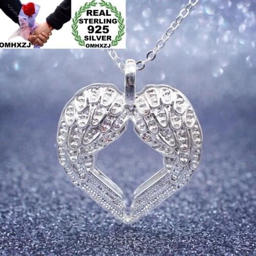OMHXZJ Wholesale European Fashion Woman Girl Party Wedding Gift Wing Heart 925 Sterling Silver Pendant Necklace NA32