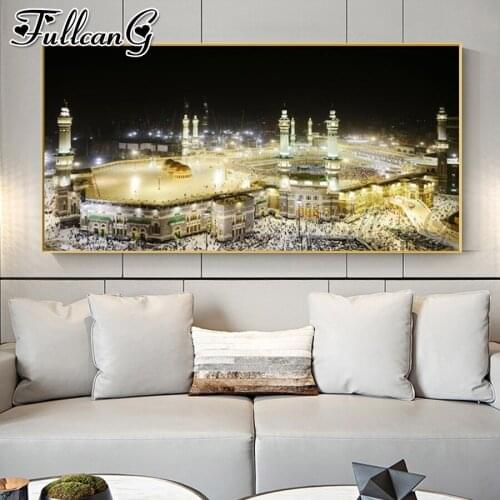FULLCANG Mecca Mosque City Night large diamond painting 5d diy full square round drill mosaic embroidery sale decor FC3380