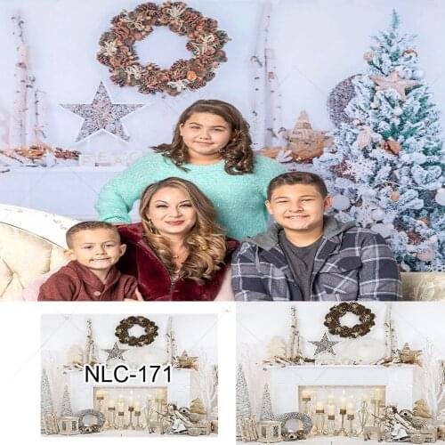 Christmas Photography Background Xmas Tree Fireplace Candle Wreath Gift White Wall Indoor Children Portrait Photography Backdrop