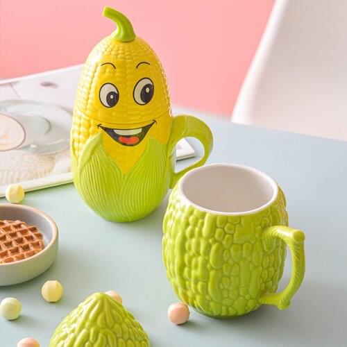 2021 Cute Corn Ceramic Cup Milk Cartoon Water Coffee Mugs With Lid for Kitchen Home Cooking Or Party Decoration
