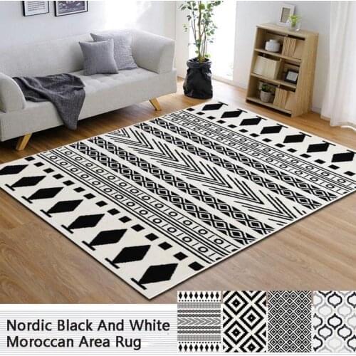 Nordic Geometric Carpets Moroccan Rug Living Room Black White Rug Modern Simple Home Decor Sofa Coffee Table Floor Mat Non-Slip