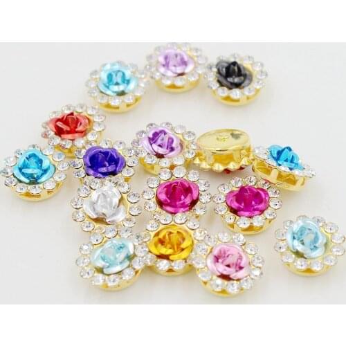 9/12/13.5mm 30PCS Glass Rhinestone Rose With Metal Material Crystal stone Rhinestones DIY Jewelry Dress Wedding Decorate