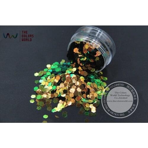 TCR404 Iridescent Red Gold With Green luster color Hexagon shape 3.0MM Size glitter for nail Art and DIY decoration