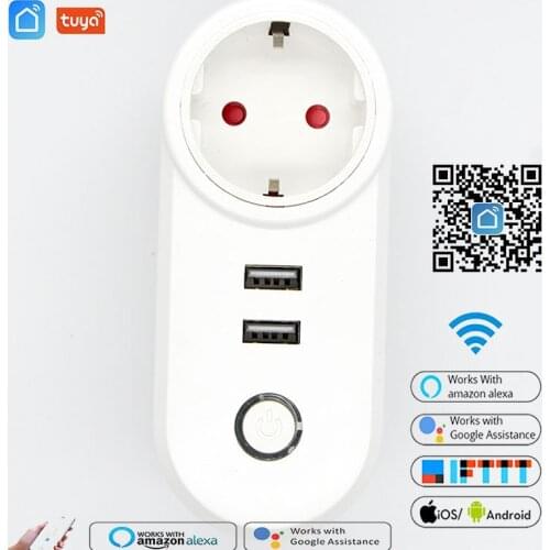 WiFi Smart Socket USB Independent Control, EU 16A APP Remote, Voice Control, Timing Function Support Alexa Google Assistant