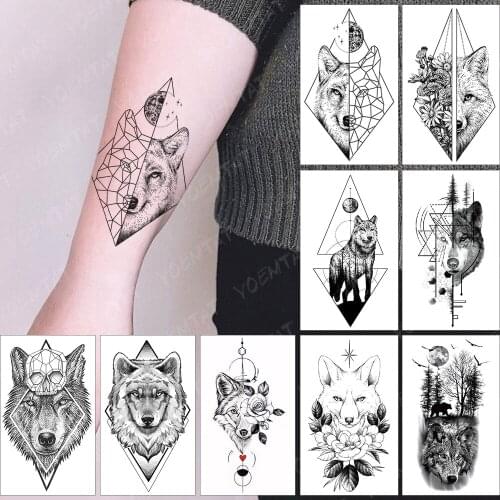 Waterproof Temporary Tattoo Sticker Fake Tatoo Realistic Body Art Line Explicit Wolf Face On Arm For Men Women Child Tattoos