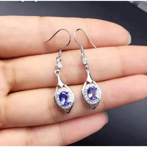 Anniversary Best Gift Tanzanite Earring 925 sterling silver Fahshion Natural and Real Tanzanite Earring
