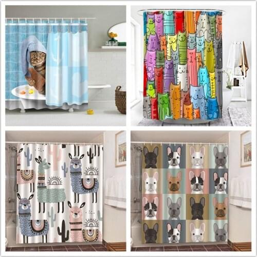 Bathing Cat Printing Bathroom Decorative Shower Curtain Alpaca Bulldog Waterproof Polyester Fabric Bath Curtain douchegordijn 3d