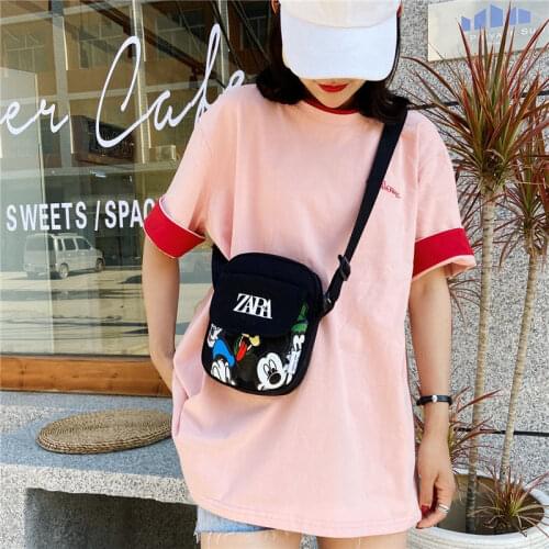 Disney Female 2021 New Mickey Canvas Bag Messenger All-match Female Small Bag Mobile Phone Bag Shoulder Bag Shoulder Bag