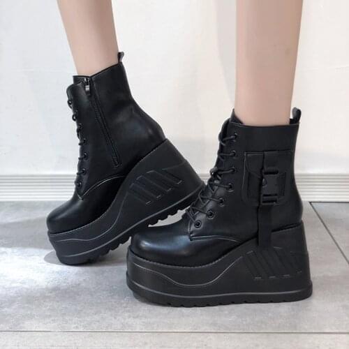 2021 White Color Soft PU Leather Ankle Boots Women Platform Motorcycle Booties Female Autumn Winter Shoes Woman Goth Short Boots
