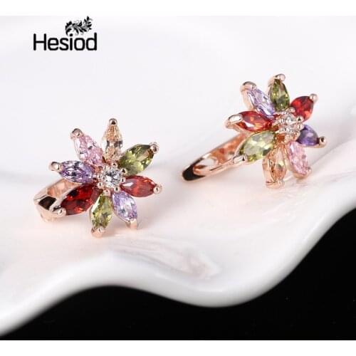 Hesiod Promotion Multicolor Flower Cubic Zircon Gold Color Hoop Earrings for Women Brincos Multicolor Small Hoop