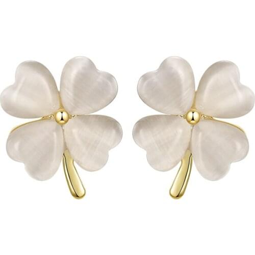 2021 New Fashion 4 Leaf Clover Flower Earrings 925 Silver Needle Ladies Artificial Opal Stud Earrings Jewelry For Women Gift
