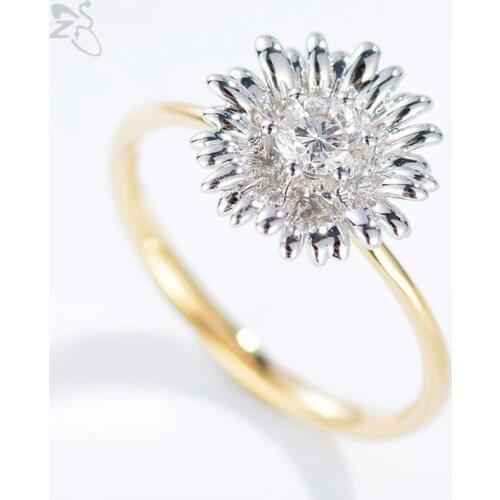 ZS Korean Flower Shape Finger Ring For Women Trendy CZ Crystal Beaded Forefinger Ring Gold Color Statement Rings Jewelry Gift