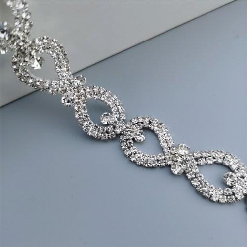 1 feet Crystal Bow Array Decoration Rhinestones Trim Bling Diamante Silver Metal Chain for Dress Garment Accessories Decoration